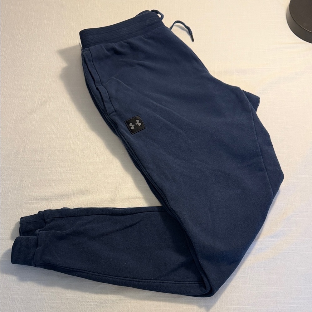 Under Armour Navy Blue Fleece Joggers with Logo Patch